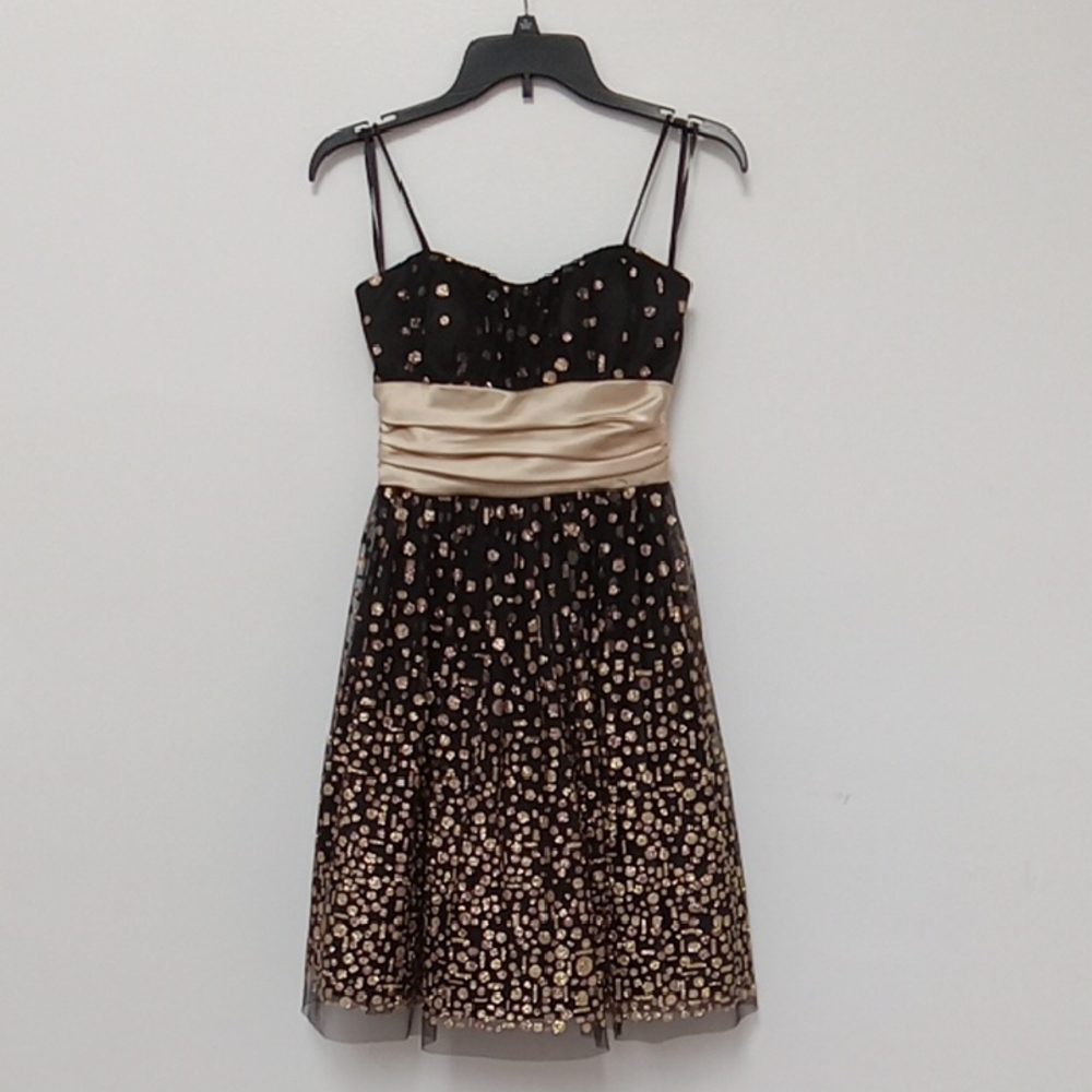 Blondie Nites Black and Gold Mini Dress